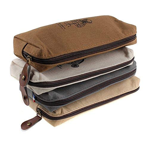 Sealike Vintage Eiffel Tower Canvas Pen Bag Pencil Case Pen Holder Cosmetic Bag Pouch Bag for Women Teen Girls with Stylus Brown - Thumbnail 3