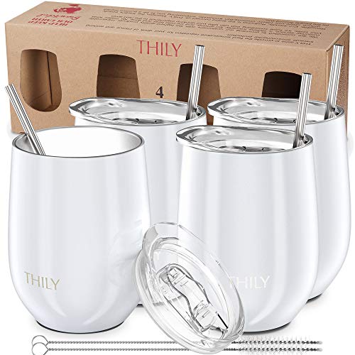 Stainless Steel Insulated Wine Tumbler THILY 4 Pack Stemless Wine