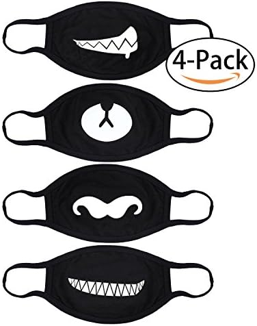 Mouth Mask, 4Pcs Pack Unisex Korean EXO Mask Anti-dust Black Cotton Facial Kpop Mask (Combination 2)