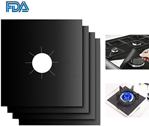 Gas Stove Burner Covers - 4-Pack 10.6”x10.6” Custom Fit Gas Range Protectors – Fast Clean Liners for Kitchen/Cooking– Reusable, Non-Stick, Dishwasher Safe, Easy to Clean - FDA Approved