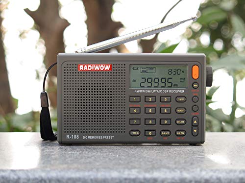 RADIWOW R-108 Radio Digital Portable Radio FM Stereo LW/SW/MW/AIR/DSP Receiver with LCD Sound for Indoor Outdoor Activities for Parents.