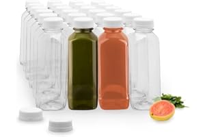 NAISEE ChemCorp 24-PACK 16oz Empty Plastic Juice Bottles with Caps, Reusable Water Bottles, Clear Bulk Drink Containers with Black Tamper Evident Lids for Juicing, Smoothie, Drinking and Other Beverages