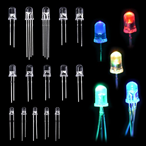 Longruner 5 Colors 3mm/5mm Assorted Clear LED Kit Light Emitting Diodes Diffused and Clear Assorted with UV, RGB CA, Fast Flashing for Arduino (Pack of 350) LP16 - Thumbnail 2