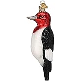 Old World Christmas Red-Headed Woodpecker Glass Blown Ornament for Christmas Tree, Handcrafted Holiday Decoration, Bird Watcher Collection