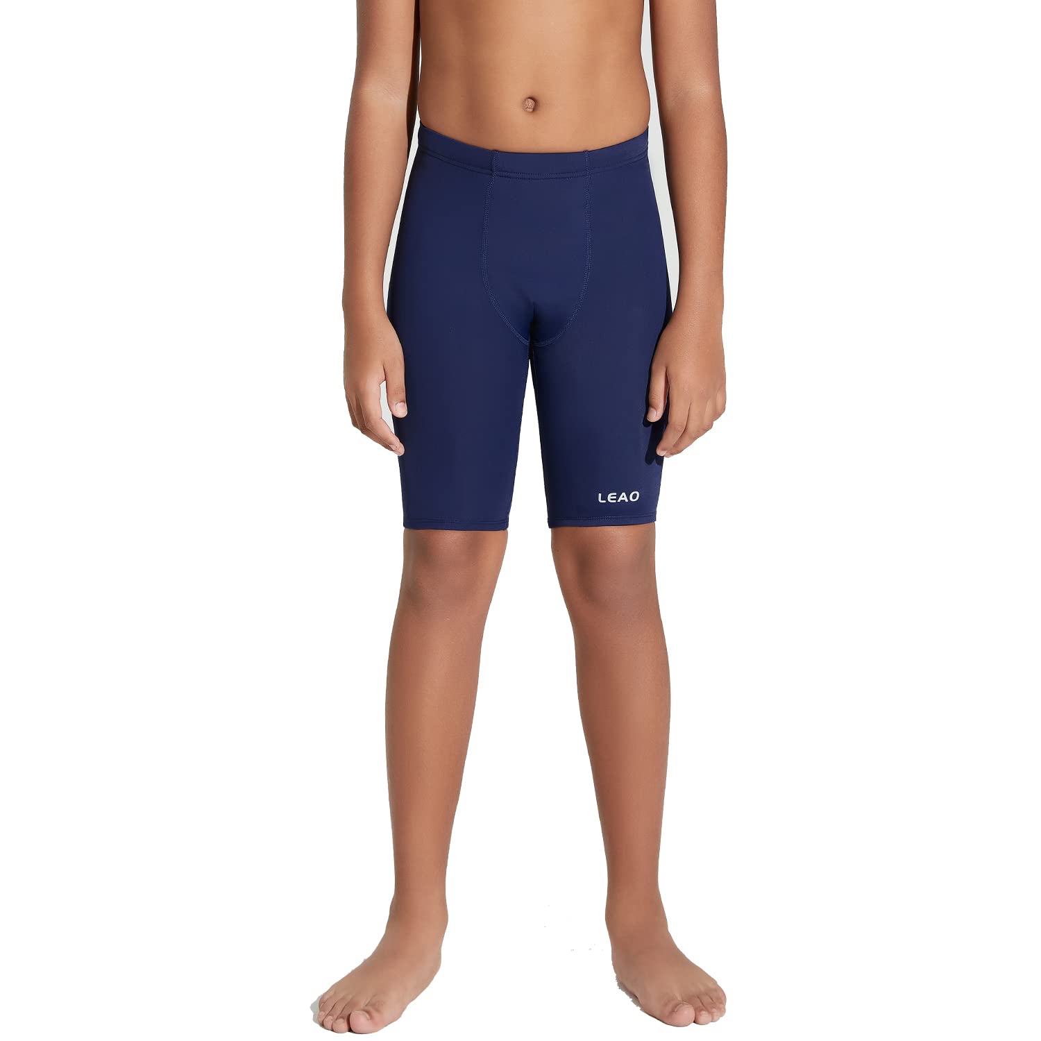 Photo 1 of LEAO Youth Boys Swim Jammers Solid Swimsuit UPF 50+ Sun Pretection Quick Dry Athletic Swimming Shorts Navy L