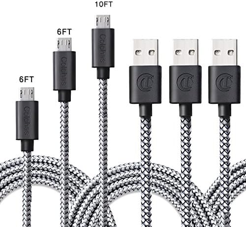 Micro USB Cable, 6ft+10ft (3 pack) Double Side Extra Long Micro USB to USB 2.0 Cable, A Male to Micro B Sync and Charging Cord for Android/Samsung/HTC/Windows/MP3/Camera and More(Grey)