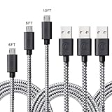 Micro USB Cable, 6ft+10ft (3 pack) Double Side Extra Long Micro USB to USB 2.0 Cable, A Male to Micro B Sync and Charging Cord for Android/Samsung/HTC/Windows/MP3/Camera and More(Grey)