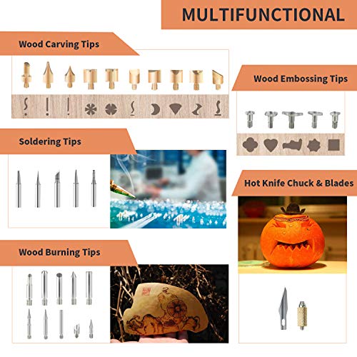 Wood Burning Kit, Soldering Iron Tool [Upgraded] On-Off Switch Pyrography Wood Burning Pen for Embossing Adults Beginners Birthday Wedding Anniversary Halloween Christmas DIY (54Pcs)