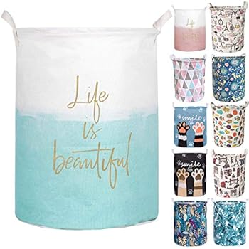 Aouker Merdes 19.7'' Waterproof Foldable Laundry Hamper, Dirty Clothes Laundry Basket, Linen Bin Storage Organizer for Toy Collection (Life Blue)