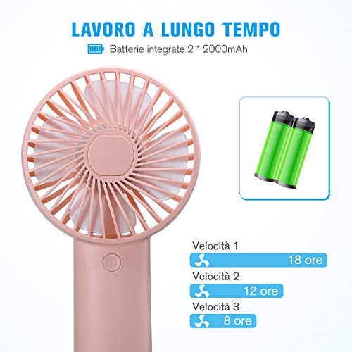 isYoung Mini Ventilatore Portatile-Ventilatore Portatile USB con Ventole Ricaricabili da 4000 mAh con 3 velocità di 8-18 Ore di Lavoro per i Viaggi in Ufficio a Casa All\'aperto-Rosa