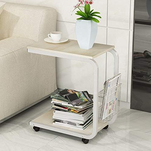 DlandFurniture End Table Mobile Side Table 11.9" Mobile Snack Table for Coffee Laptop Tablet, Slides Next to Sofa Couch,Maple KH02-HTM