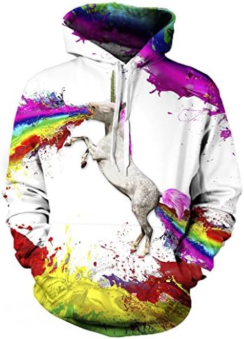 3D Digital Hoodies for Women &amp; Men, Fashion Plus Size Pullovers Sweatshirt Jacket (Small/Medium, Unicorn)