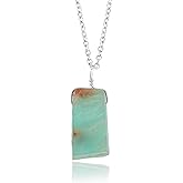CRYSTALIS Natural Raw Aqua Prase Pendant Necklace, High Grade Flat Bar Rough Crystal, Chakra Healing Stone, Gift Giving Women Jewelry, Dainty 925 Sterling Silver Chain 18 inch