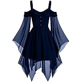 Lxitoler Halloween Gothic Dress Women Witch Cosplay Dresses Masquerade Ball Gown Plus Size Flared Sleeves Irregular Dress