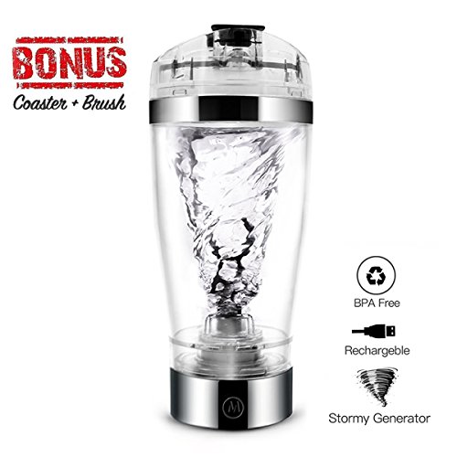 Protein Shaker Bottle,Portable 16oz Vortex Mixer,USB Rechargeable Mini Shaker,Self-Stirring Mug,BPA-Free Electric Hurricane Shaker Cup for Various Powder Shake with Cup Mat and Brush (Silver) - Thumbnail 7