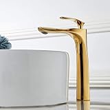 YU XIN Polished Gold Tall Counter Top Basin Mixer Tap Single Handle Brass view 3