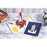 Space Birthday Thank You Cards- Spaceship is Launching,Encouragement Card,Birthday Gifts,Graduation Card,Greeting Card,3D Pop Up Card(Yellow)