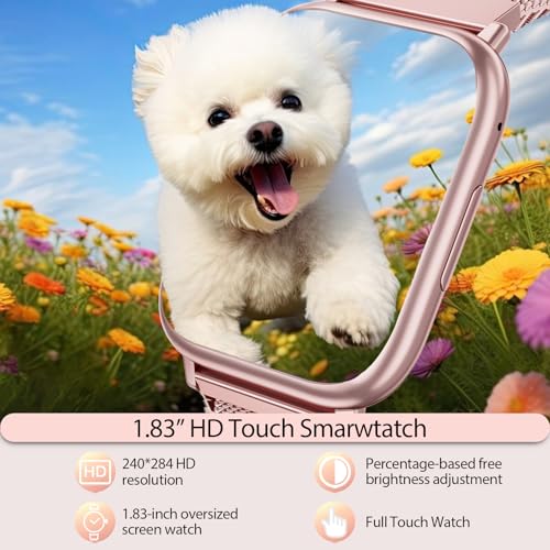 Women's Smart Watch 1.83 Inch HD Touch Screen Smartwatch with Calls Bluetooth Fitness Tracker 120+ Sports Modes Heart Rate Monitor SpO2 Blood Pressure IP68 Sleep Monitor Android iOS (Pink)