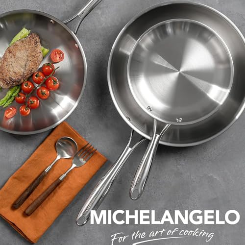 KoolShiro 3PCS Stainless Steel Frying Pan for Searing & Sauteing, 3 Ply Cookware for Durability & Even Heating, Compatible with All Cooktops Up to 600℉