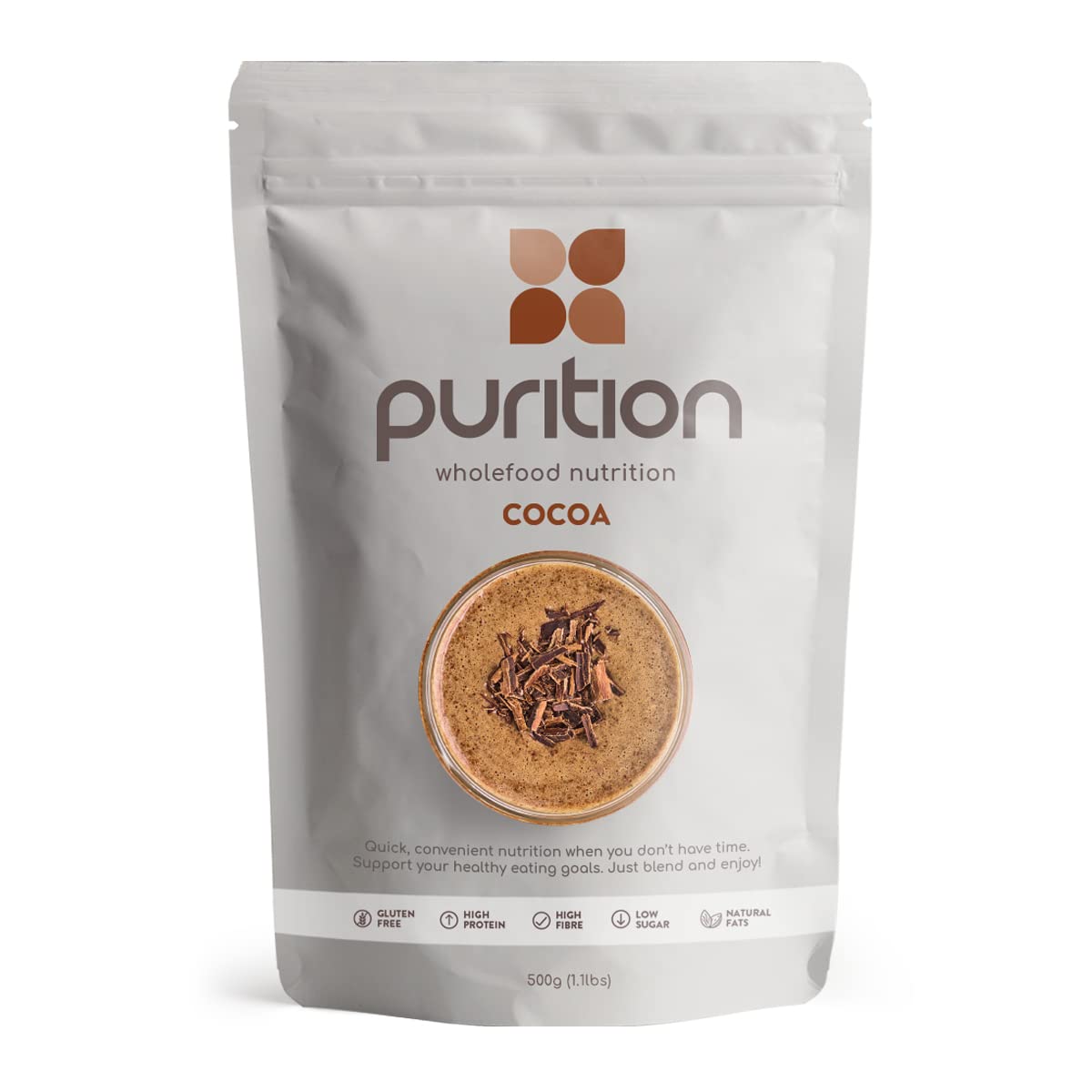 Purition Chocolate – High Protein Wholefood Shake | 500g Natural Meal Replacement with Whey Protein for Keto Diet, Weight Loss & Healthy Breakfasts | 12 Servings