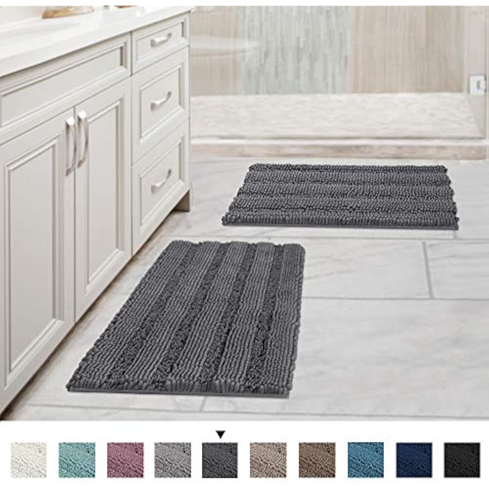 Striped Bath Rugs Chenille Mats For Bathroom Non Slip Machine Washable