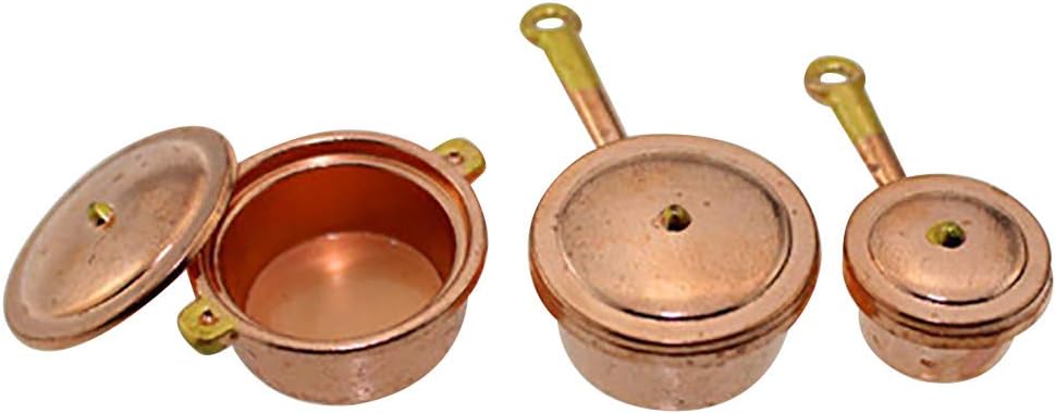 qhtongliuhewu 3Pcs x Mini Cookware Pots Saucepan Kitchen Home Decor Tools Kids Accessories Toys Copper + Golden