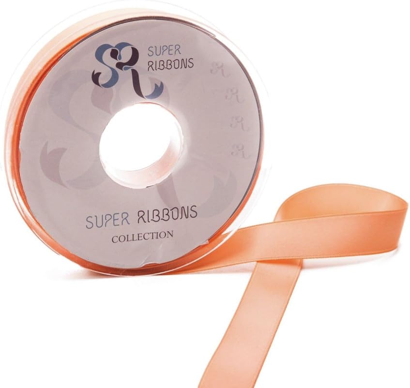 SR SUPER RIBBONS®™- Full Reel 25mm Double Faced Satin Ribbon, 20 Metres on Reel - Peach