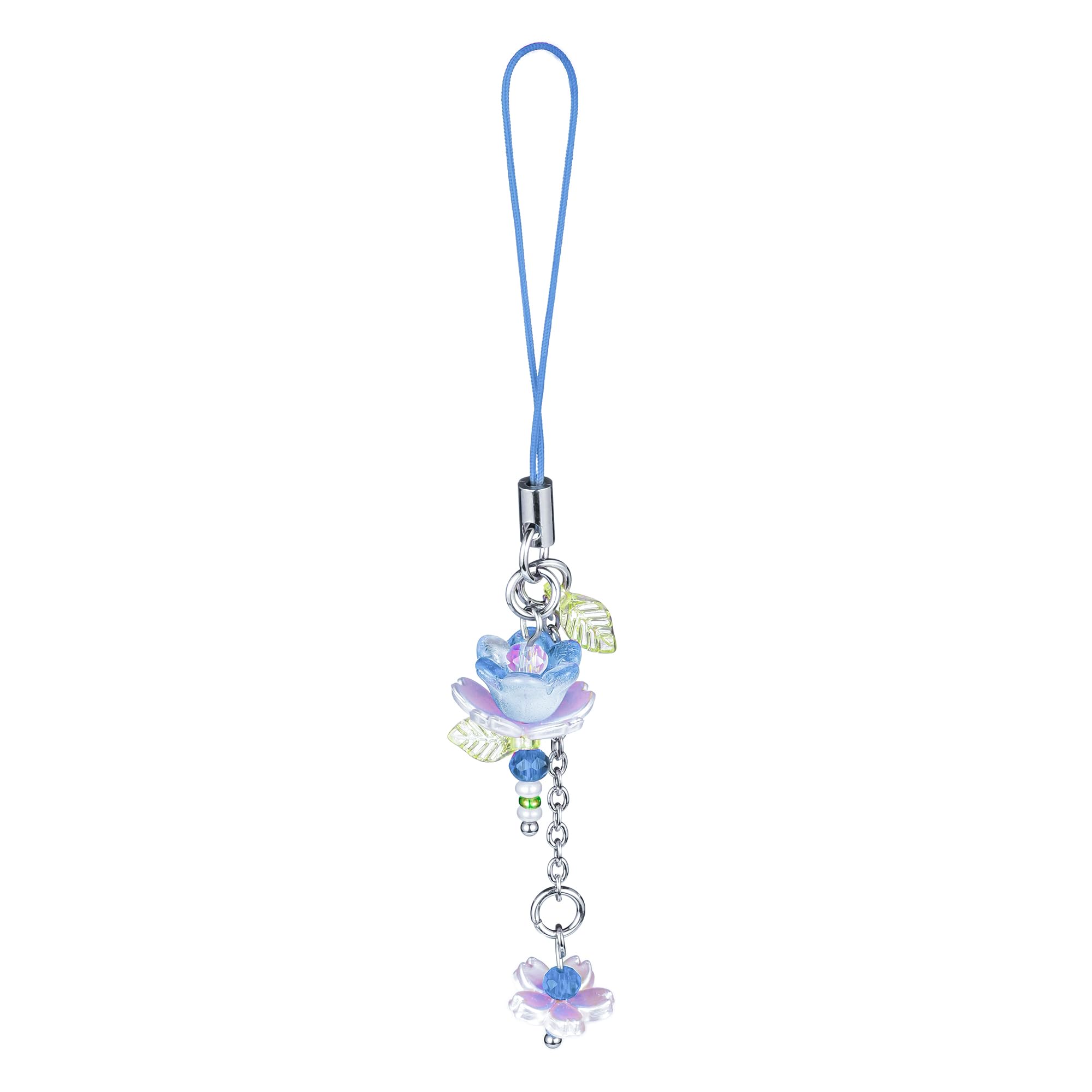 Agromusk Blue Flower Phone Charms,Cute Beaded Lotus Flower Phone Strap Handmade Decor for Women Y2K Accessories Keychain Bag Pendant Gift (Blue)