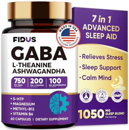 GABA Supplements 1050mg Blend, Advanced Sleep Aid & Calm, L-Theanine, 5-HTP