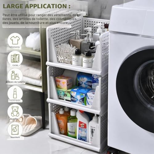 RMAN 8 x Foldable Stackable Plastic Storage Box for Clothes, Trousers, Bedrooms, Dressing – White