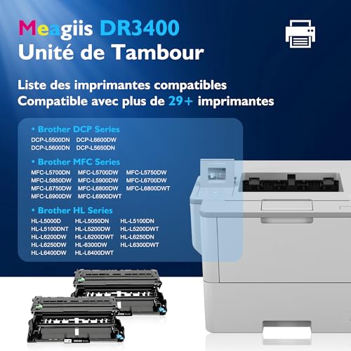 Meagiis DR3400 Compatible Drum Unit for Brother DR-3400 DR3400 for Brother HL-L6250DN HL-L5000D HL-L5100DN HL-L5200DWT HL-L6200DW HL-L6200DWT HL-L6400DW HL-L6400DWT MFC-L6700DW 2 Pack )