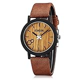 CUCOL Eco Faux Wooden Dial Watches for Men and Women Leather Band Casual Design Brown Color