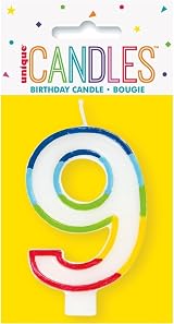 Unique Vibrant Rainbow Border Number 9 Birthday Candle 7x12cm view 3