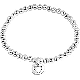 WPPHXY 925 Sterling Silver Handmade Strand Chain Bracelet 4mm Bead Ball Stretch Bracelets for Women Silver Jewelry Gift