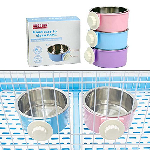 Dog Bowl Feeder Pet Puppy Food Water Bowl, 2-in-1 Plastic Bowl & Stainless Steel Bowl, Removable Hanging Cat Rabbit Bird Food Basin Dish Perfect for Crates & Cages, Pink - Thumbnail 5