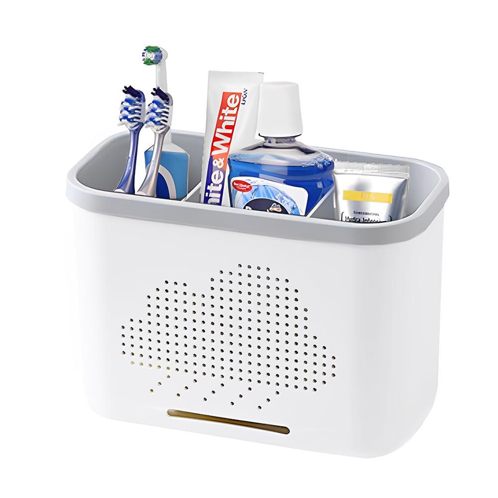 Photo 1 of  * factory sealed *
3 Slots Toothbrush Holder and Toothpaste Holder with Drain Hole, Detachable Easy Cleaning Multi-Functional Organizer Caddy Storage for Bathroom Vanity Sink Kitchen (White+Gray 3 compartments)
