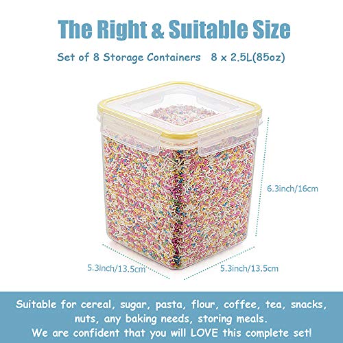 Cereal Container Food Storage Containers, Blingco Set of 8 (2.5L/85oz) Airtight Dry Food Storage Containers with Lids - BPA Free Plastic for Flour, Sugar, Cereal and Pantry Storage Containers - Thumbnail 2