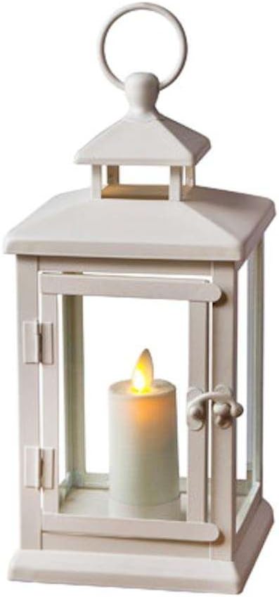 Luminara 02405-5.2" x 11" White Metal Lantern Battery Operated LED Plastic Votive Candle Light with Timer
