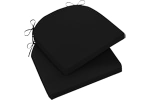 Wellsin Outdoor Chair Cushions for Patio Furniture - Patio Chair Cushions Set of 2 - Waterproof Round Corner Outdoor Seat Cushions 17"X16"X2", Black