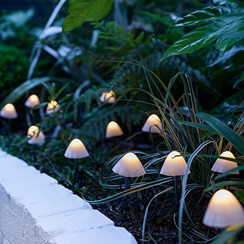 Lights4fun 12 LED Solar Lichterkette Pilze warmweiß Pilz Deko Pilze Mushroom Lamp Solar Garten Pilzlampe Außen – Bild 3
