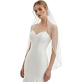 Amooteak Wedding Veil Handmade Beaded Edge 1 Tier Fingertip Length Bridal Veil