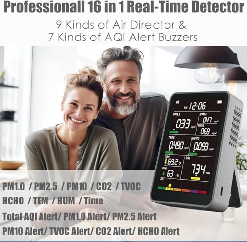 Professional Indoor Air Quality Monitor with AQI Alerts, Portable Real-Time Detector for Home, Car, Plants & Pet (Charcoal Gray)