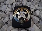 Vintage Bail Enforcement Fugitive Badge Emblem Gold Color & Neck Chain Holder