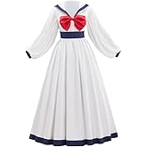 WHLVBO Women's Preppy Style Sailor Collar Costume Vintage Lolita JK Uniform Long Sleeves Casual White Retro Dresses