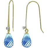 Galaxy Gold GG 14k Solid Gold Fish Hook Earrings with Diamonds and Blue Topaz