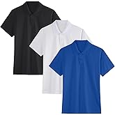 3 Pack Boys Youth Kids Polo Shirt Mesh Athletic Quick Dry Short Sleeve Golf Shirt Moisture Wicking Active Tops(Age 5-16)