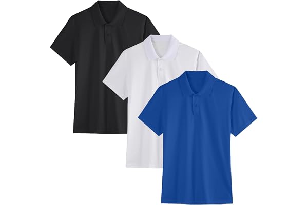 3 Pack Boys Youth Kids Polo Shirt Mesh Athletic Dry-Fit Short Sleeve Golf Shirt Moisture Wicking Active Tops(Age 5-16)