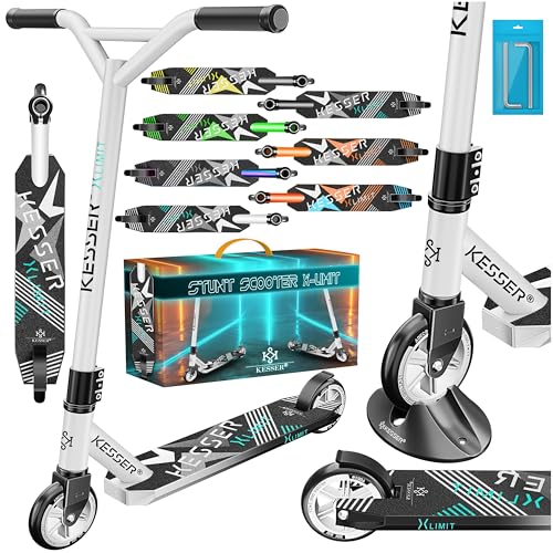 KESSER® Stunt Scooter X-Limit - 360° Lenkung Robuster Funscooter Stuntscooter mit ABEC 9 Kugellagern, 100 mm PU Räder, Kickscooter Tretroller Cityroll