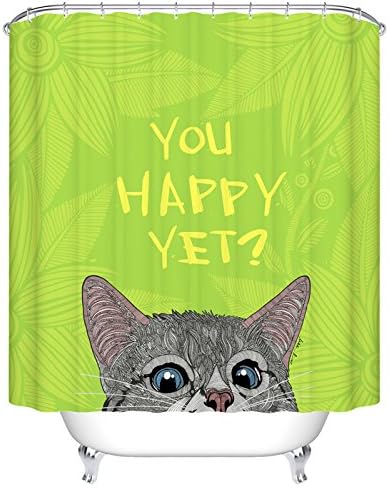 Custom Cute Cat digital print Lovely Pet Thicken Polyester Fabric Shower Curtain 72 x 72-Inch(Dark Green)