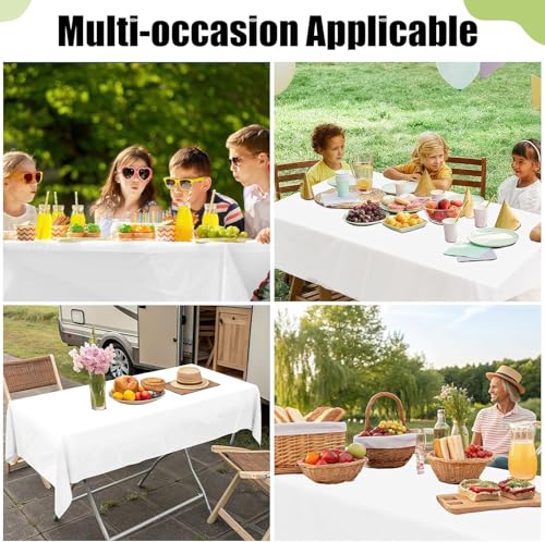 Homaxy Disposable Table Cloth - 6 Pack, Waterproof Plastic Tablecloths Wipe Clean, Decorative Rectangle Leakproof Table Cover for Parties Outdoor, 137 x274 cm, White